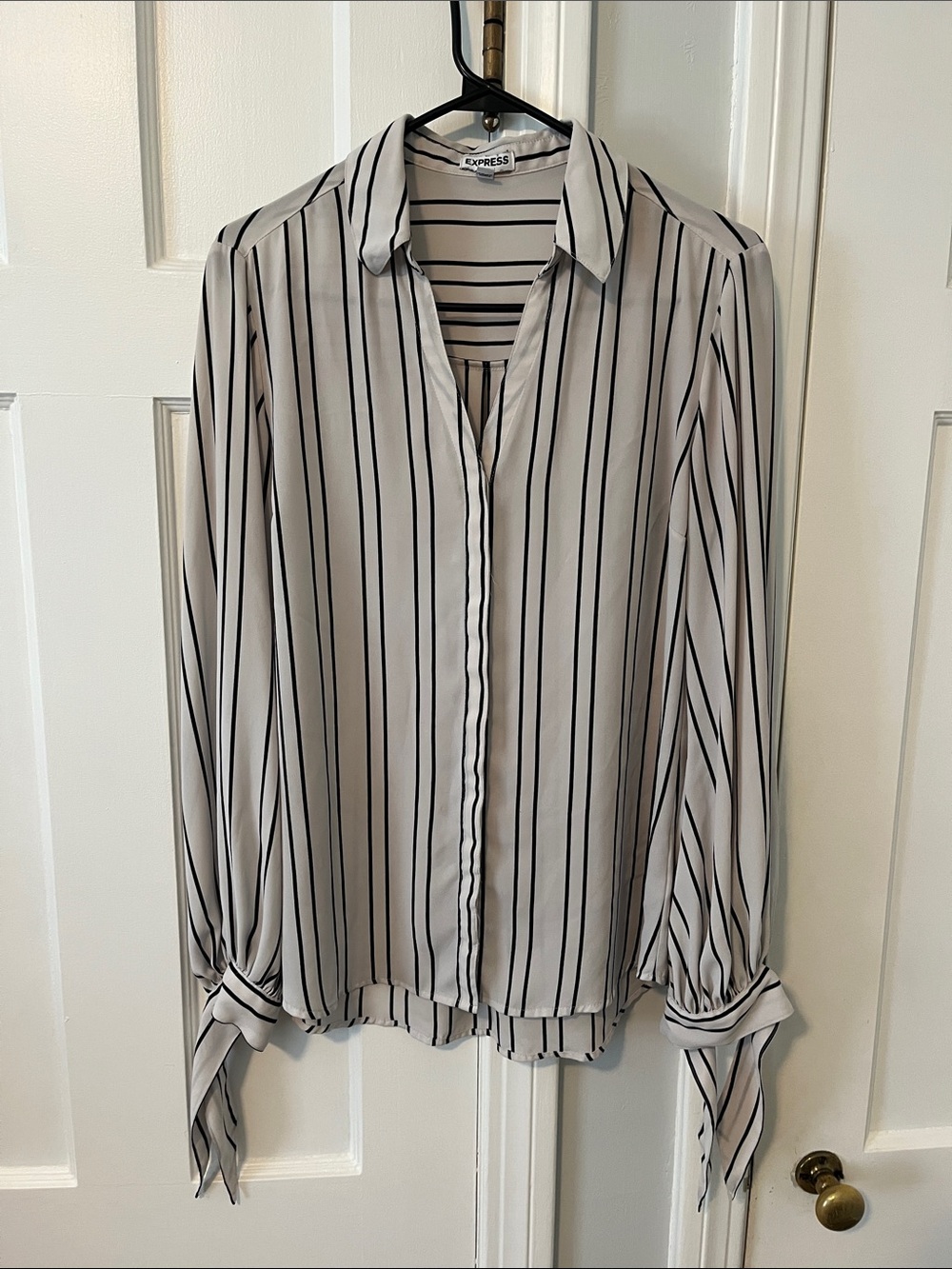 Express White and Black Striped Button-Down Blouse